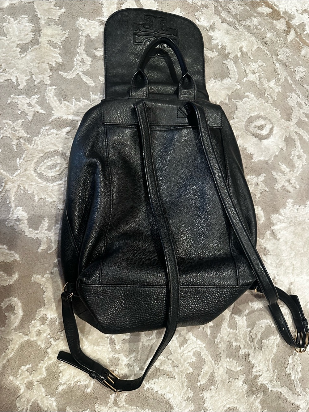 Tory Burch Black Pebbled Leather Backpack